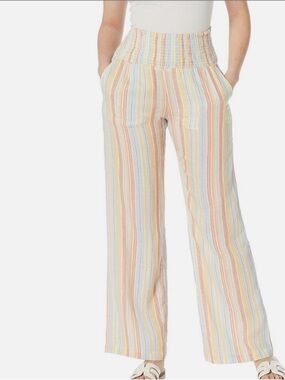 Billabong Smocked High-Waist Wide-Leg Stripe Pants - Multicolor